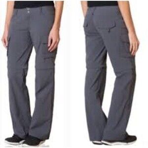 prAna Convertible Pant Women 8 Gray Performance Pockets Roll Up Hiking Camping